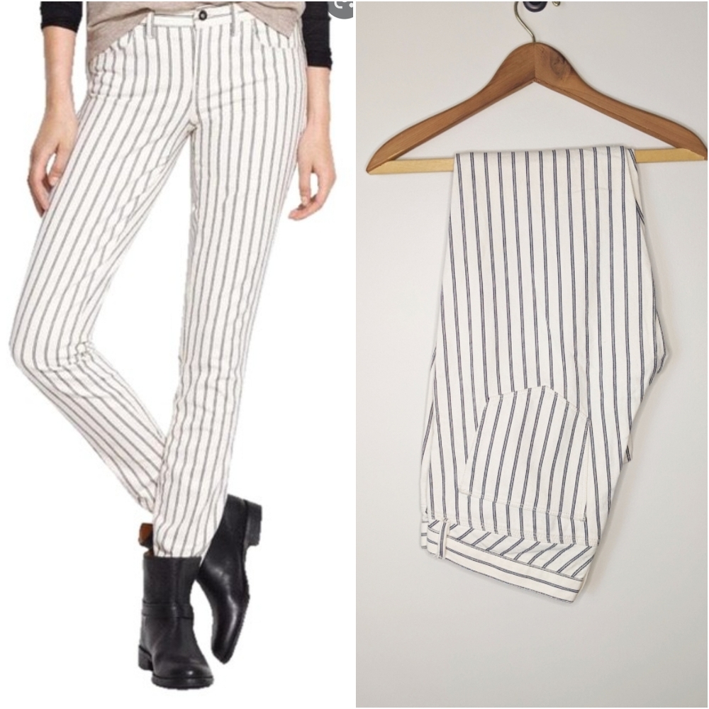Madewell 10" Mid Rise Skinny White Striped Jeans, size 32 x 28 womens denim